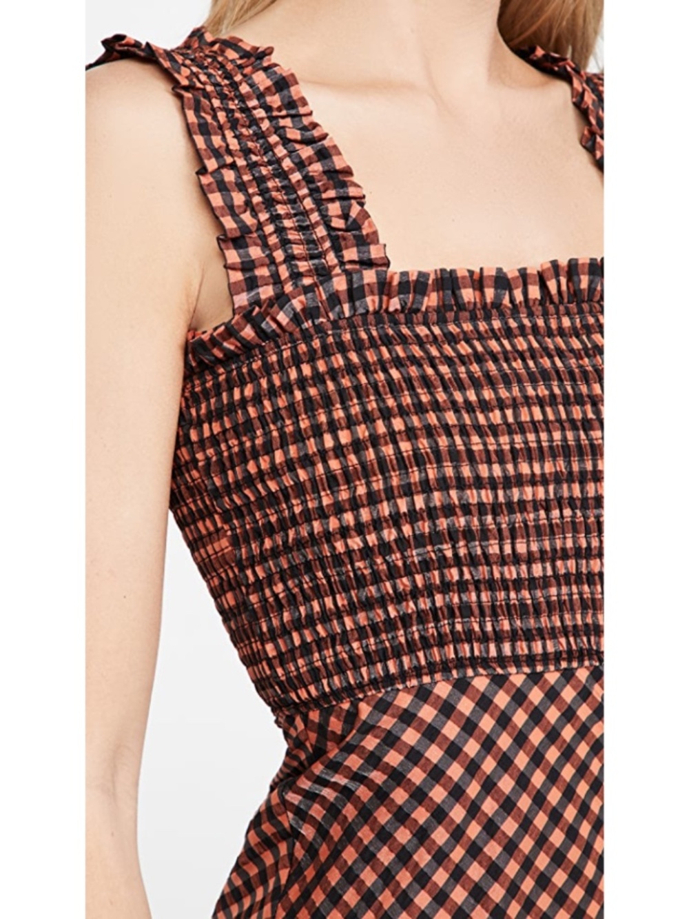 NEW Ganni Seersucker Check Dress Flame 40 - Picture 5 of 17